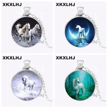 XKXLHJ Unique Unicorn Picture Necklace Glass Cabochon Horse DIY Pendant Animal Handmade Silver Color Chain Necklaces Jewelry 2024 - buy cheap