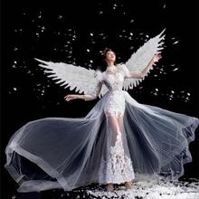 Alas de pluma de Ángel blancas hermosas, accesorios de plumas de moda, accesorios de fotografía de revistas para sesión de fotos de boda 2024 - compra barato