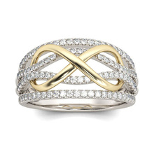 Женские свадебные кольца с кристаллами, закрученные кубическим серебром, золотой цвет Цирконий, двухцветное кольцо с цирконием, бесконечные украшения, 2019 2024 - купить недорого