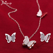 Jisensp Delicate Lovely Butterfly Necklace Earrings Stainless Steel Jewelry Sets for Women Layered Necklaces Pendants bijoux 2024 - buy cheap