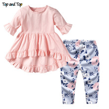 Top and Top Fashion Cute Baby Girl Clothing Set Petal Short Sleeve Dress Tshirt+Printed Leggings Pants 2Pcs Toddler Girl Clothes 2024 - buy cheap