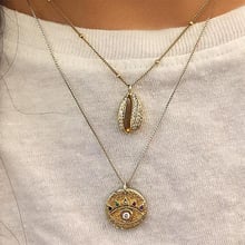 2 Pcs/Set Personality Shell Eyes Round Geometric Chain Long Necklace Women Fashion Gold Pendant Multilayer Crystal Necklace Gift 2024 - buy cheap
