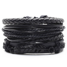 Feather Cross Infinity Black Beads Charm Handmade Woven Men Leather Bracelets Women Vintage Bangle Male  Jewelry Accessories 2024 - buy cheap