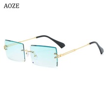 AOZE-gafas de sol cuadradas sin montura para mujer, lentes de sol rectangulares pequeños, a la moda, estilo veraniego, UV400, 2019 2024 - compra barato