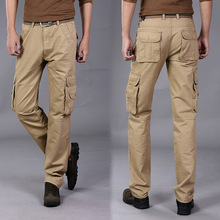 Calça cargo masculina casual de algodão, calça larga de combate militar tática com vários bolsos 2024 - compre barato