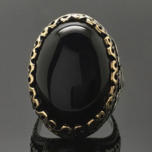 Большой черный камень Ретро старинное серебряное кольцо с узором Bague для женщин Mascalino годовщина помолвки ювелирные изделия CZ Anillos Z5Q940 2024 - купить недорого