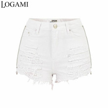 Logami bermuda jeans bordada com zíper estrela, rasgada, jeans branco para mulheres cintura alta roupa de praia 2024 - compre barato