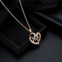 Classic Mom Peach Heart Shaped Pendant Necklace Rhinestone For Women Jewelry Mothers Day Birthday Gifts 2024 - buy cheap