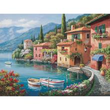 Pinturas a óleo da lona da paisagem mediterrânica Villagio Dal Lago para a arte da parede decoração da sua casa 2024 - compre barato