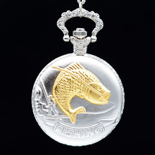 Новые модные серебряные кварцевые карманные часы с золотой рыбкой аналоговые в виде кулона мужские часы женские часы подарок 2024 - купить недорого