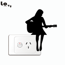 Girl Playing Guitar Silhouette Light Switch Sticker Funny Music Art Wall Stickers for Music Room Girl's Bedroom Home Decor 2024 - buy cheap