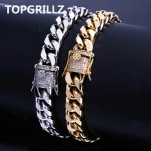 Topgrelz pulseira de pedra cz ouro/prata, pulseira com 11mm de largura de corrente, pulseira de joia de hip hop em novo estilo da moda 2024 - compre barato