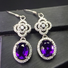 Uloveido Tested Amethyst Stud Earrings for Women, 925 Sterling Silver Jewelry, 6*8mm Gemstone with Velvet Box Certificate FR183 2024 - buy cheap