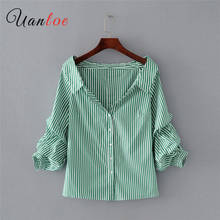 2019 Womens Clothes The Shoulder Striped Women Blouse Slash Neck Sexy Spring Autumn Shirt Puff Sleeve Character Tops 2024 - buy cheap