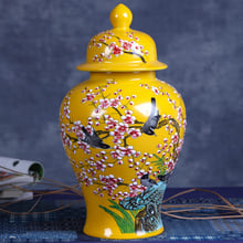 Jingdezhen-jarrones de esmalte en polvo amarillo pintados a mano, receptáculo de flores, artesanías chinas, tarros de jengibre 2024 - compra barato