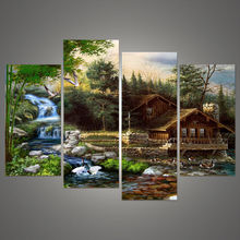 Painting Frame Art House Printed Poster Canvas Wall Modular Picture 4 Pieces/Set Waterfall Landscape Wedding Home Decoration 2024 - купить недорого