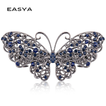 EASYA 2018 Women Girls Retro Butterfly Hair Jewelry Vintage Blue Crystal Barrettes Hair Clips For Hairdressing 2024 - buy cheap