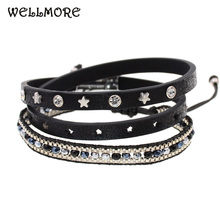 Wellmore pulseira de couro de 2 camadas com contas, combinações de bracelete boêmio feminino 2024 - compre barato