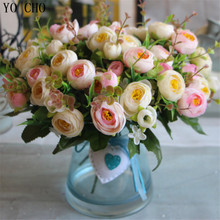 Buquê de flores em 7 cores disponíveis, tamanho mini de 6 cabeças, flor de seda rosa, buquê de rosas, decoração de casamento, flor artificial hydarange 2024 - compre barato