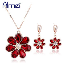 Almei Necklace with Earrings Flower Blue Crystal Jewelry Sets Butterfly Opal Rose Gold Color Necklaces Ste for Women JS0102 2024 - buy cheap