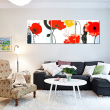 Arte da parede moderna de alta qualidade pintados à mão 3 peça flores pinturas a óleo sobre tela vermelho amarelo flor pintura para decoração parede 2024 - compre barato
