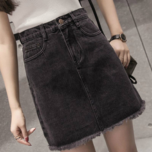 Summer 2019 New Arrival Female Women Clothes Slim Tassel A Line Denim Skirt , Korean Style Womens Grey Blue Ripped Jeans Skirts 2024 - buy cheap