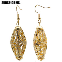 SUNSPICE MS Indian Wedding Gold Color Dangle Earrings For Women Hollow Out Ellipse Egypt Royal Bridal Jewelry Long Hook Earring 2024 - buy cheap