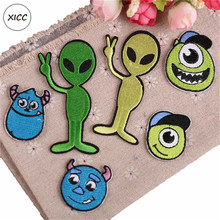 XICC Cute Cartoon ET UFO Green Embroidery Iron On Patches On Clothes Big Eyes Aliens Extraterrestrial Friend Stickers Applique 2024 - buy cheap