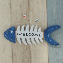 1PC Creative Wooden Fish Bone Shaped "Welcome Card " Mediterranean Style Pine Handicraft Works Hanging Decoration MP 001 2024 - buy cheap