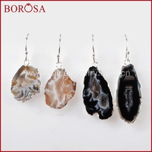 BOROSA 5Pairs Silver Color Natural Agates Druzy Slice Dangle Earrings Natural Drusy Quartz Drop Earrings Jewelry for Women S0516 2024 - buy cheap