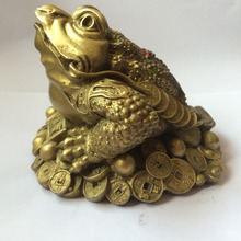 5"Chinese Fengshui Brass Wealth Money Coin ingot Golden Toad Spittor bufo Statue metal handicraft 2024 - buy cheap