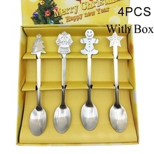 4pcs/set Drinking Kitchen & Dining Snowman Christmas Tree Ice Cream Tea Scoops Tableware Kids Spoon Xmas Coffee Spoons 2024 - buy cheap