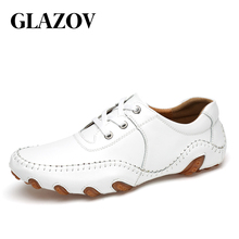 GLAZOV Genuine Leather Casual Shoes Men Spring Handmade Vintage Loafers Flats Hot Sale 2019 New Fashion Style 38-46 Big Size 2024 - buy cheap
