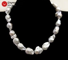 Трендовое ожерелье Qingmos, серое ожерелье из натурального жемчуга для женщин, 15*35 мм, ожерелье-Чокеры с ядерным жемчугом в стиле барокко, 17 дюймов, nec6499 2024 - купить недорого