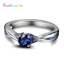 Rainbamabom Аутентичное кольцо из стерлингового серебра 925 пробы с голубым Сапфиром И драгоценным камнем, белое золото, обручальное кольцо, ювелирные изделия, подарки, оптовая продажа 2024 - купить недорого
