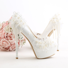 Zapatos de tacón de aguja con plataforma para mujer, calzado de tacón alto con cristales, para novia, boda, 10cm, 12cm, 14cm 2024 - compra barato