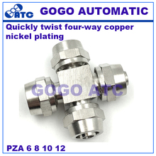 Quickly twist four-way copper nickel plated lock female air pipe joint pneumatic Duct connector cross four way PZA 6 8 10 12 2024 - buy cheap