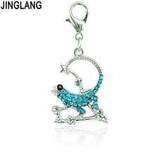 JINGLANG Brand New Fashion Lobster Clasp Charms Dangle Rhinestone Chameleon Animals Pendants For DIY Jewelry Making Accessories 2024 - buy cheap