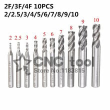 Новинка 10 шт./компл. HSS Концевая фреза 2/3 лезвия флейта CNC инструменты диаметр 2 мм-10 мм Фреза фреза CNC мельница сверло 2024 - купить недорого