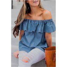 Summer Off Shoulder Shirt Women Ruffles Crop Top Casual Party Denim Slash Neck Blouse Women Slim Fit Top Jeans Clothes Women 2024 - buy cheap