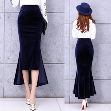 Free Shipping 2021 High Waist Long Maxi High Low Skirts For Women Plus Size S-2XL Mermaid Style Skirts Spring And Autumn Velvet 2024 - buy cheap