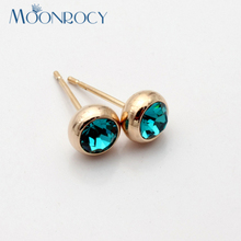 MOONROCY Rose Gold Color Crystal Earring for Women Girl Round Crystal Jewelry Simple Earring Gift Dropshipping Wholesale 2024 - buy cheap