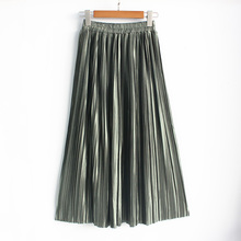 Женская плиссированная юбка-пачка с высокой талией, длинная эластичная юбка из металлического шелка в Корейском стиле, 2018 2024 - купить недорого