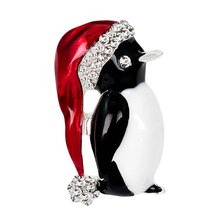 Broche de pingüino pequeño encantador, joyería de Navidad, aleación de esmalte de bolas de cristal, gorro de lujo, broche de pingüino 2018 2024 - compra barato