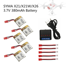 5 шт., 3,7 В, 380 мА/ч, Lipo батарея с зарядным устройством 5 в 1 для SYMA X21 X21W x26, Дрон, аккумулятор, Радиоуправляемый квадрокоптер, запасные части, аксессуары 2024 - купить недорого