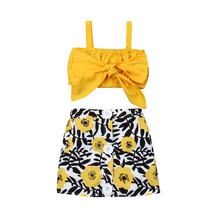 Bonito da criança do bebê da menina floral roupas de verão fora do ombro arco colete topos saias flor vestido 2 pçs crianças roupas sunsuit 2024 - compre barato