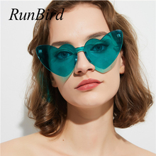 RunBird Rimless Heart Shaped Sunglasses Women One Pieces Cat Eye Sun Glasses Integrated Shades Colorful Blue Goggles 2019 5426 2024 - buy cheap