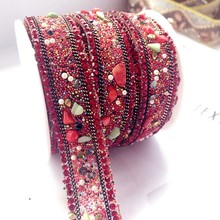 red stone crystal rhinestone tassels Wedding dress accessories Beaded Lace Trim fabric applique patches sew on trim for clothing 2024 - buy cheap