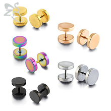 Double stud earrings men ear studs stainless steel earrings stud small metal female male earrings for women fake ear plug gold 2024 - buy cheap