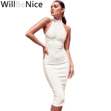 WillBeNice 2019 Winter White Bandage Dress Woman Vestidos Sexy Sleeveless Bodycon  Celebrity  Party Bandage Midi  Style Dresses 2024 - buy cheap